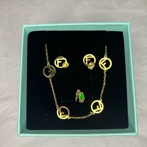 LUXY Elegant Gold Jewelry Ring, Earrings and Necklace Set